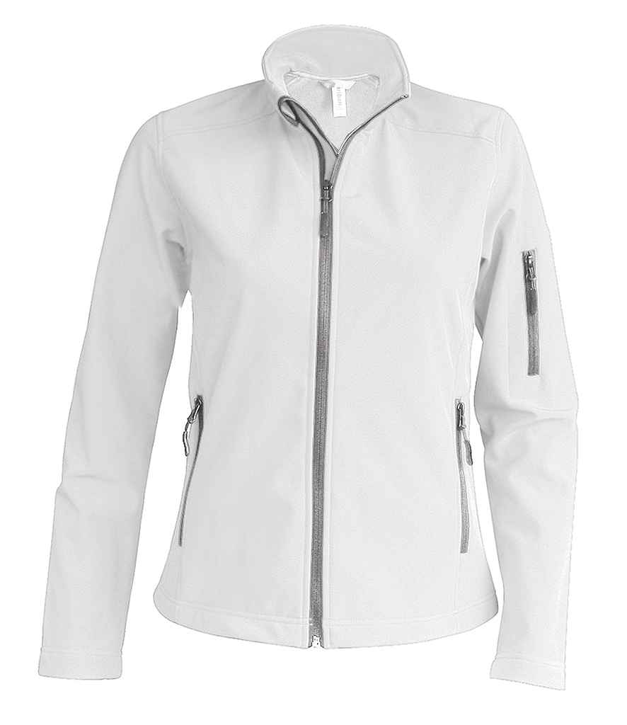 Kariban Ladies Soft Shell Jacket in White by Kariban — Custom branded clothing by Print Press, featuring premium embroidery produced in our specialist print lab in the UK.