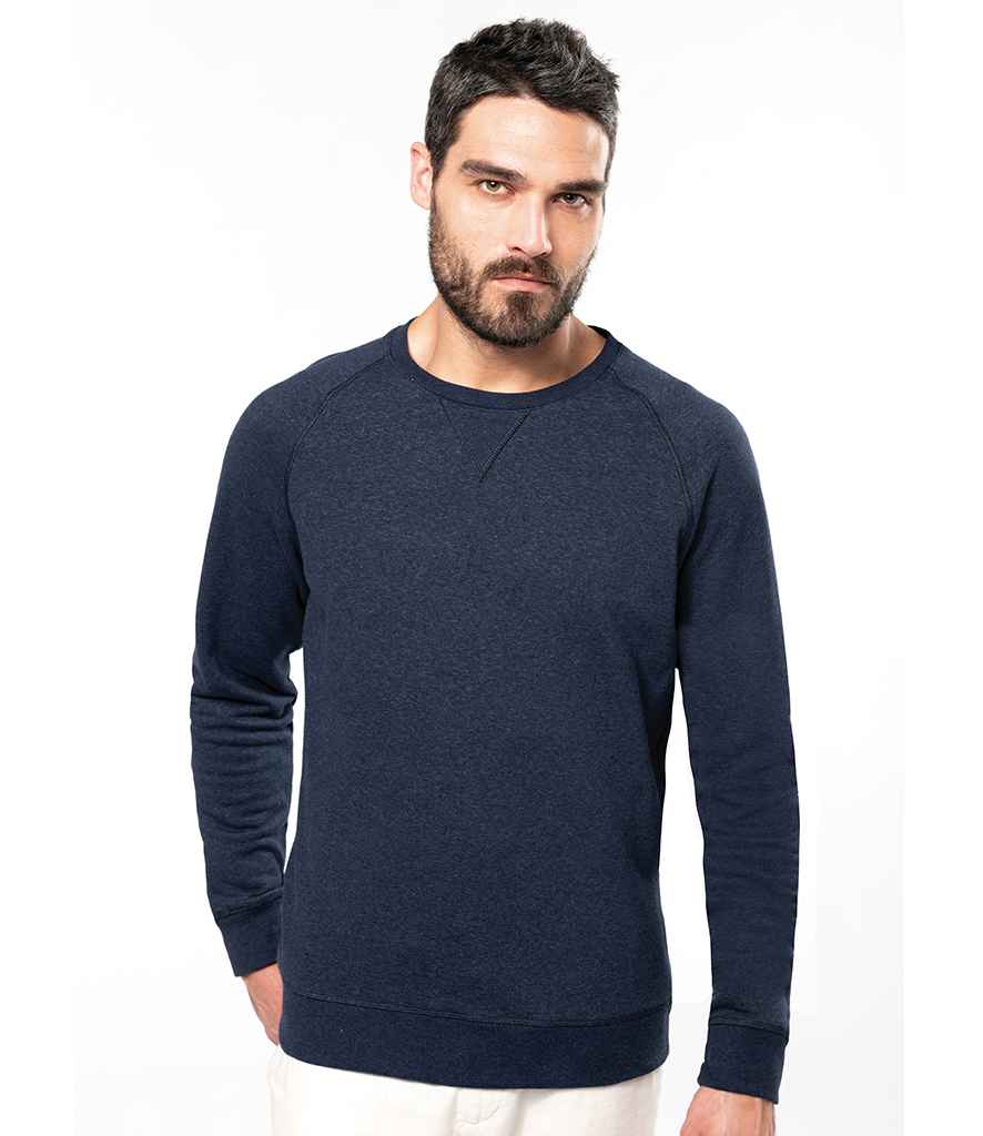 Kariban Organic Raglan Sweatshirt in French Navy Heather by Kariban — Custom branded clothing by Print Press, featuring premium embroidery produced in our specialist print lab in the UK.