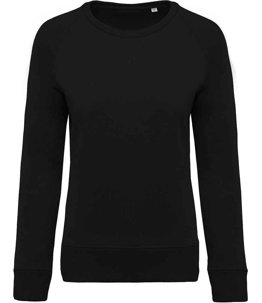 Kariban Ladies Organic Raglan Sweatshirt in Black by Kariban — Custom branded clothing by Print Press, featuring premium embroidery produced in our specialist print lab in the UK.