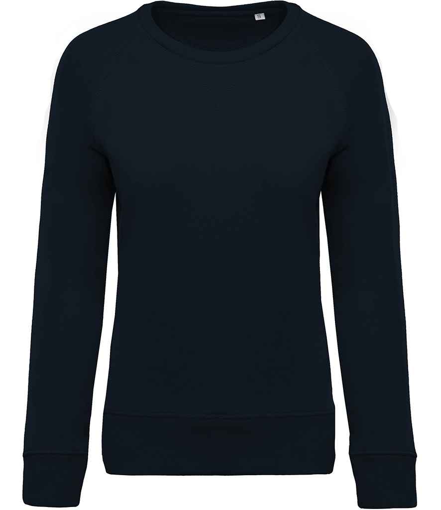 Kariban Ladies Organic Raglan Sweatshirt in Navy by Kariban — Custom branded clothing by Print Press, featuring premium embroidery produced in our specialist print lab in the UK.
