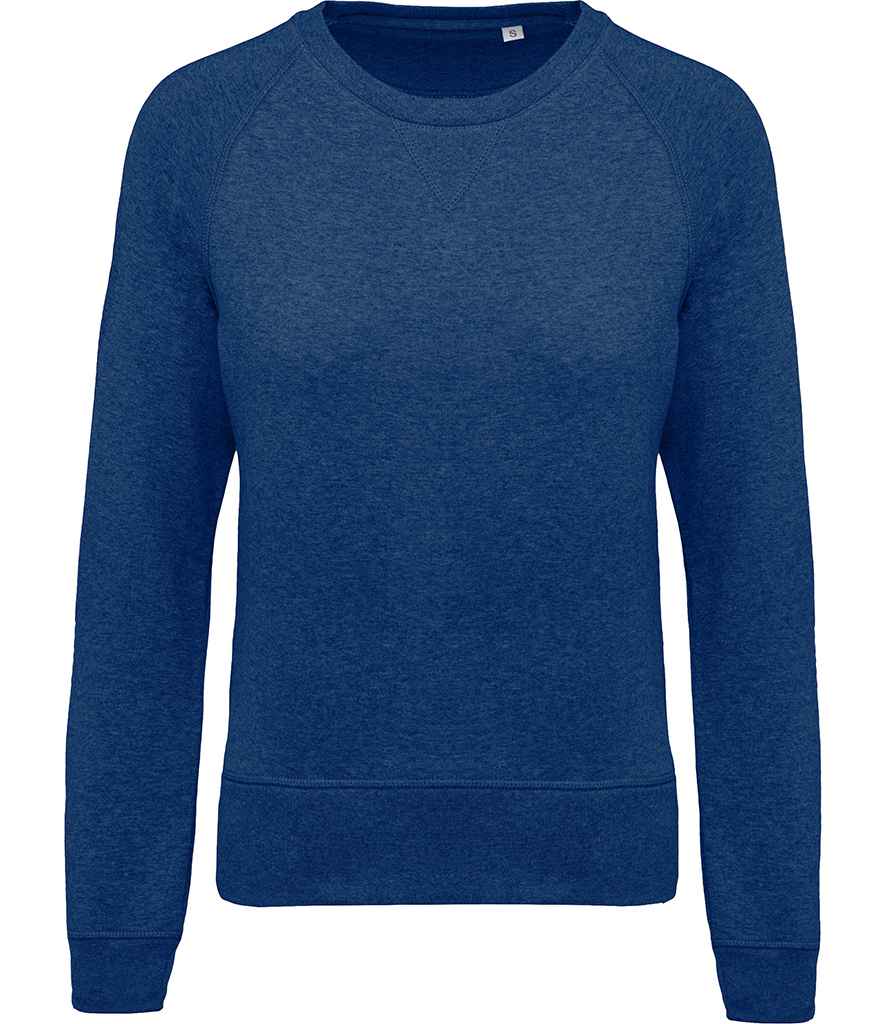 Kariban Ladies Organic Raglan Sweatshirt in Ocean Blue Heather by Kariban — Custom branded clothing by Print Press, featuring premium embroidery produced in our specialist print lab in the UK.