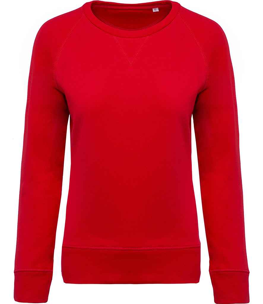Kariban Ladies Organic Raglan Sweatshirt in Red by Kariban — Custom branded clothing by Print Press, featuring premium embroidery produced in our specialist print lab in the UK.
