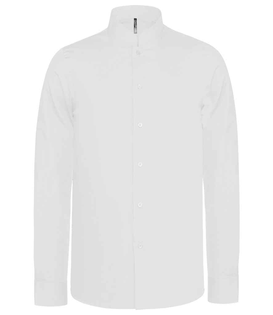 Kariban Long Sleeve Mandarin Collar Shirt in White by Kariban — Custom branded clothing by Print Press, featuring premium embroidery produced in our specialist print lab in the UK.