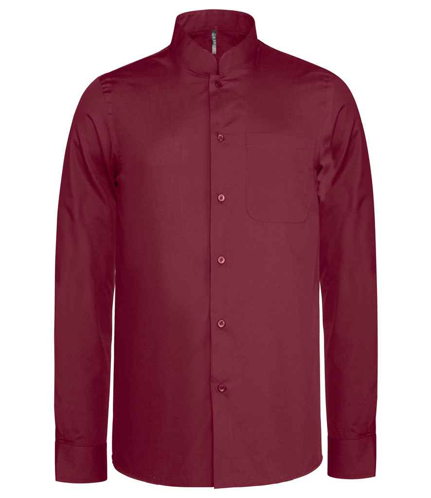 Kariban Long Sleeve Mandarin Collar Shirt in Wine by Kariban — Custom branded clothing by Print Press, featuring premium embroidery produced in our specialist print lab in the UK.