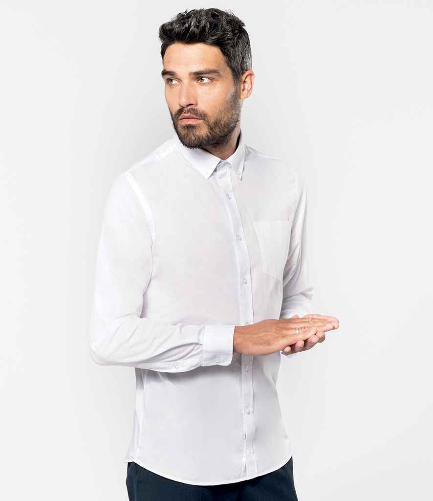 Kariban Long Sleeve Washed Poplin Shirt in White by Kariban — Custom branded clothing by Print Press, featuring premium embroidery produced in our specialist print lab in the UK.
