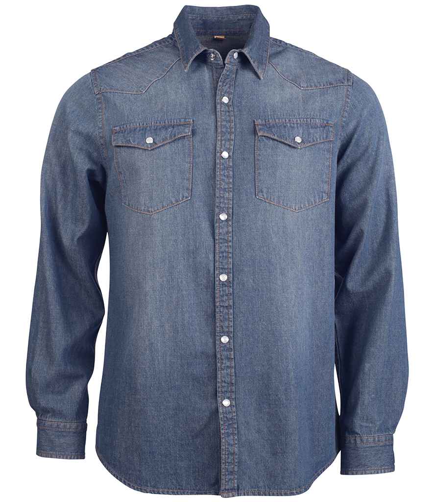 Kariban Long Sleeve Denim Shirt in Blue Jean by Kariban — Custom branded clothing by Print Press, featuring premium embroidery produced in our specialist print lab in the UK.