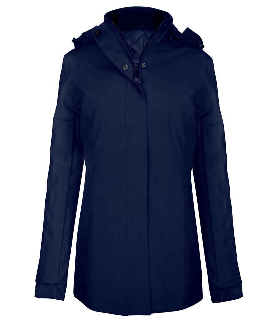 Kariban Ladies Parka Jacket in Navy by Kariban — Custom branded clothing by Print Press, featuring premium embroidery produced in our specialist print lab in the UK.