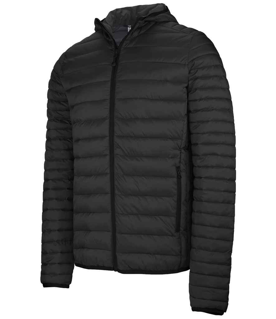 Kariban Lightweight Hooded Padded Jacket in Black by Kariban — Custom branded clothing by Print Press, featuring premium embroidery produced in our specialist print lab in the UK.