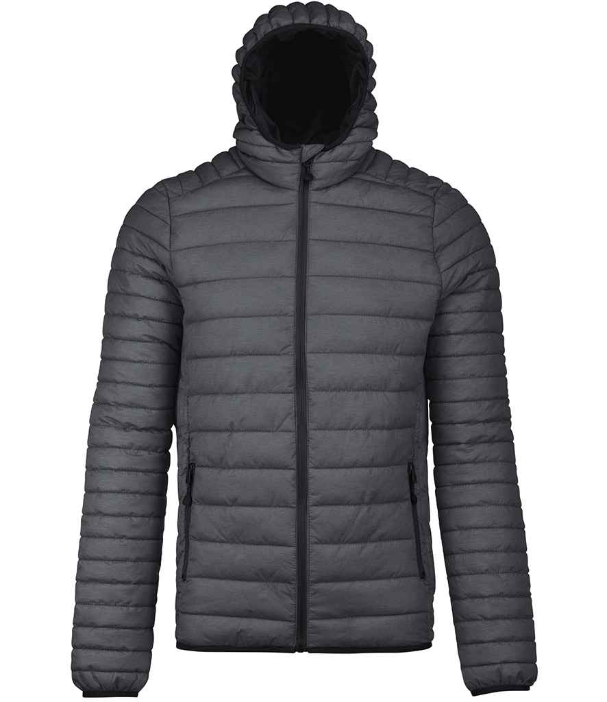 Kariban Lightweight Hooded Padded Jacket in Marl Dark Grey by Kariban — Custom branded clothing by Print Press, featuring premium embroidery produced in our specialist print lab in the UK.