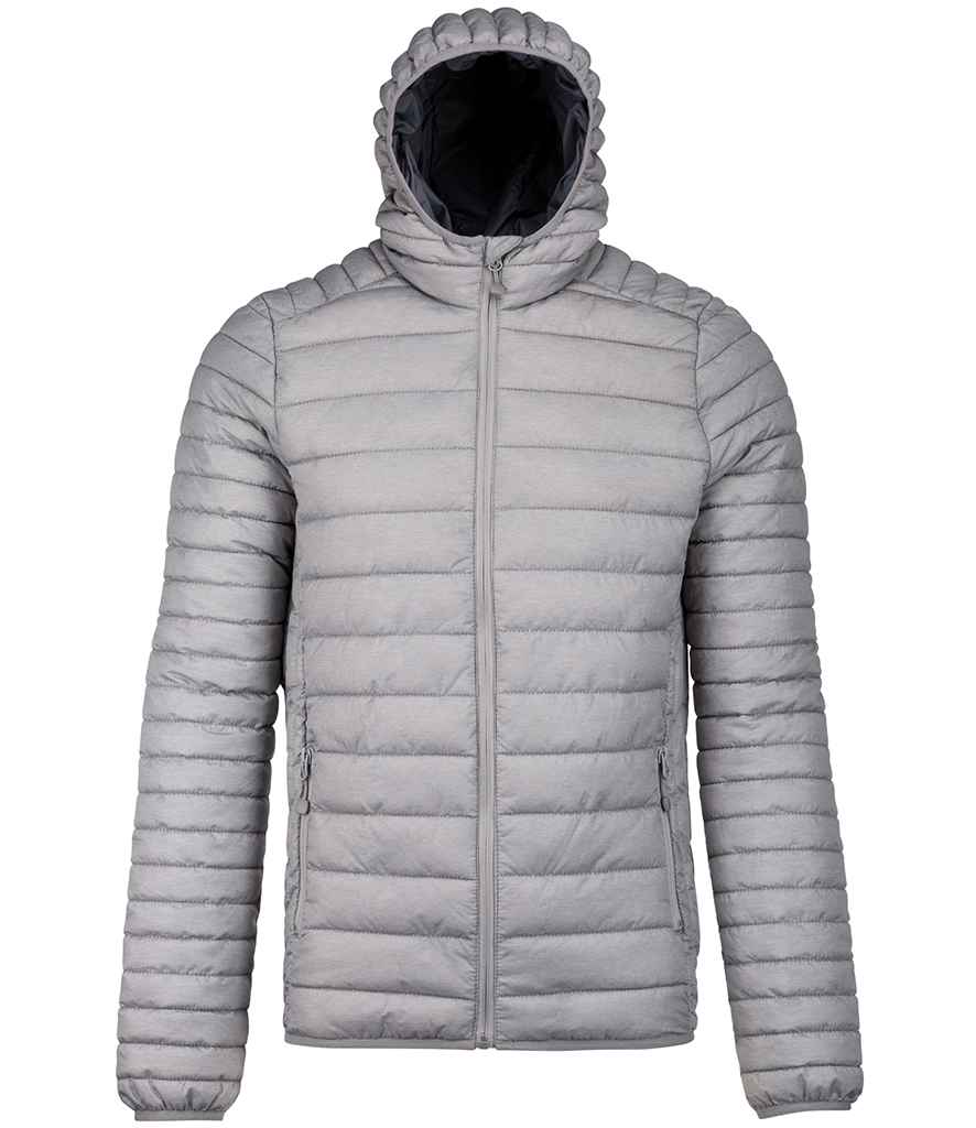 Kariban Lightweight Hooded Padded Jacket in Marl Silver by Kariban — Custom branded clothing by Print Press, featuring premium embroidery produced in our specialist print lab in the UK.