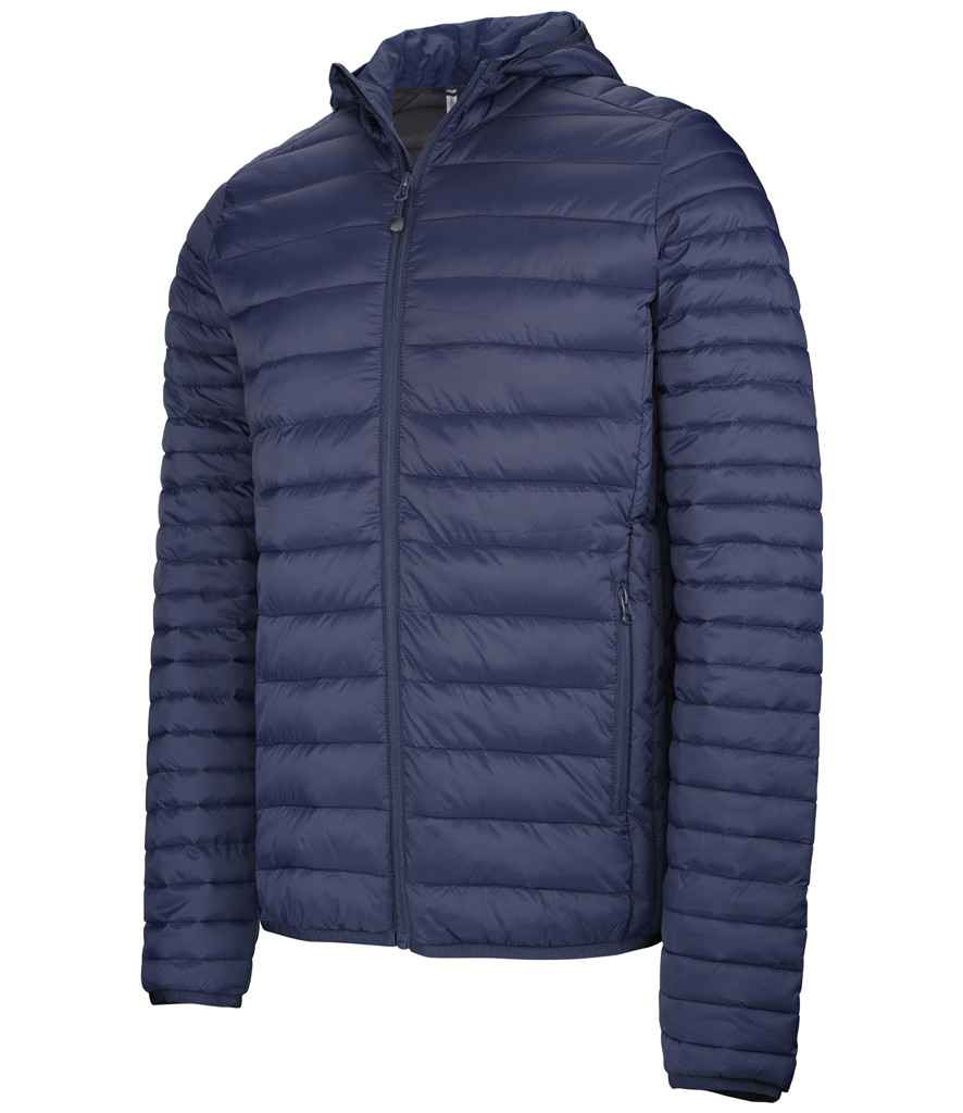 Kariban Lightweight Hooded Padded Jacket in Navy by Kariban — Custom branded clothing by Print Press, featuring premium embroidery produced in our specialist print lab in the UK.