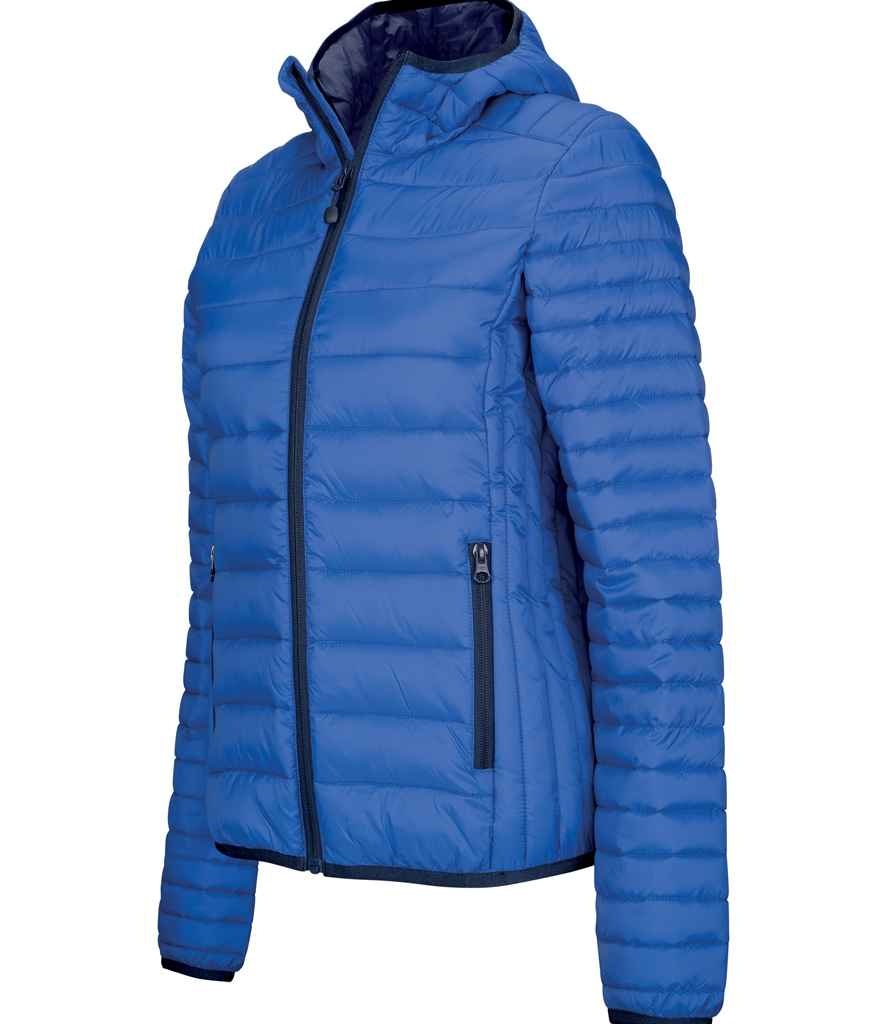 Kariban Ladies Lightweight Hooded Padded Jacket in Light Royal by Kariban — Custom branded clothing by Print Press, featuring premium embroidery produced in our specialist print lab in the UK.