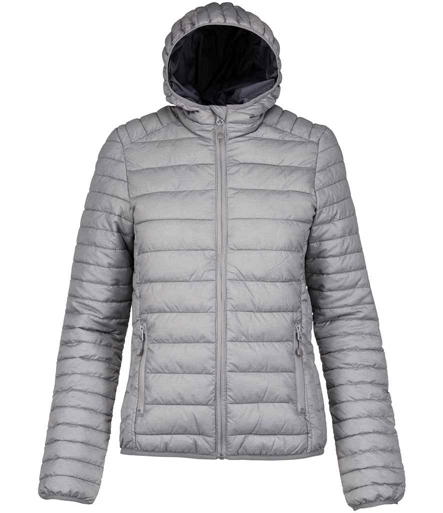 Kariban Ladies Lightweight Hooded Padded Jacket in Marl Silver by Kariban — Custom branded clothing by Print Press, featuring premium embroidery produced in our specialist print lab in the UK.