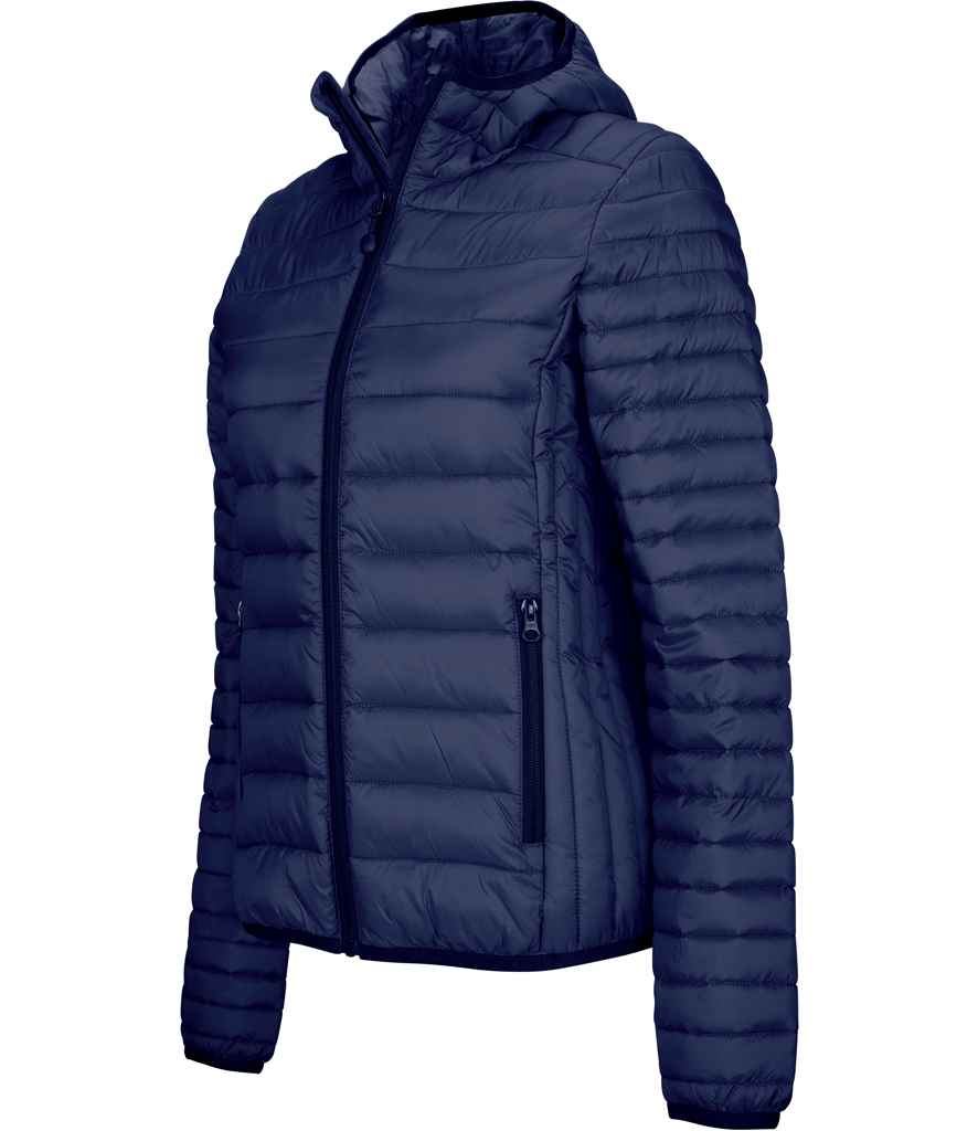 Kariban Ladies Lightweight Hooded Padded Jacket in Navy by Kariban — Custom branded clothing by Print Press, featuring premium embroidery produced in our specialist print lab in the UK.