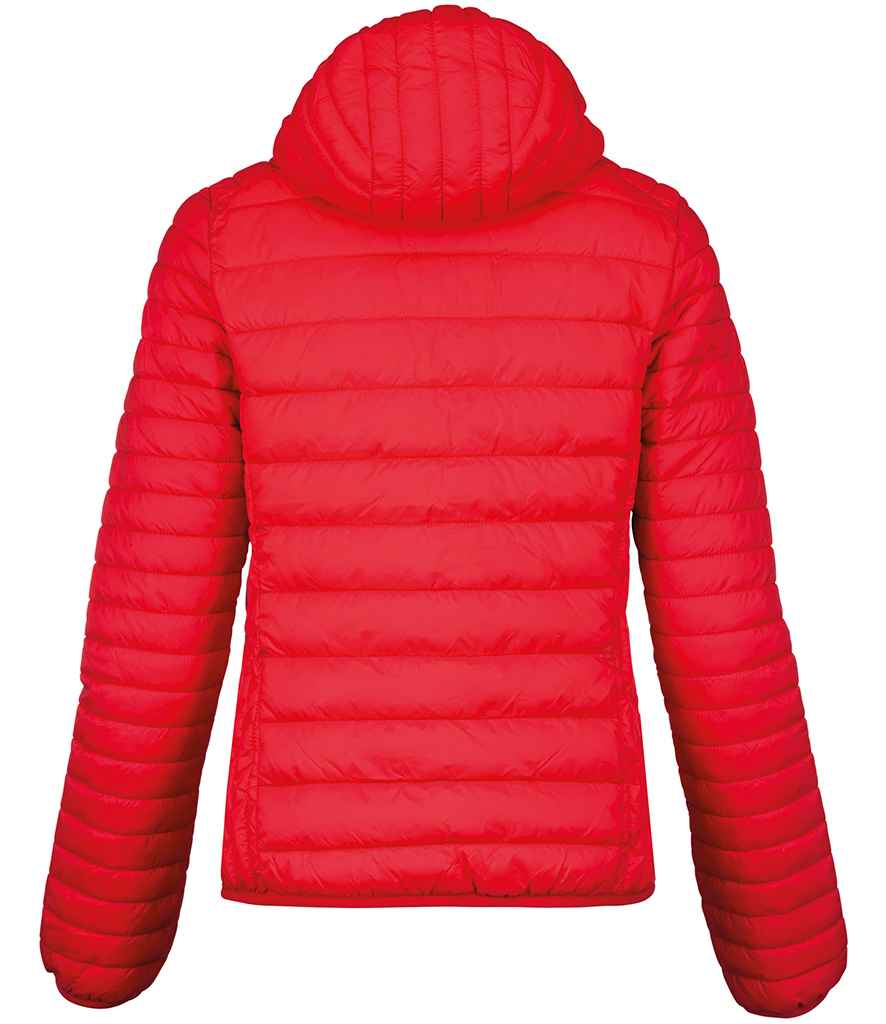 Kariban Ladies Lightweight Hooded Padded Jacket in Red by Kariban — Custom branded clothing by Print Press, featuring premium embroidery produced in our specialist print lab in the UK.