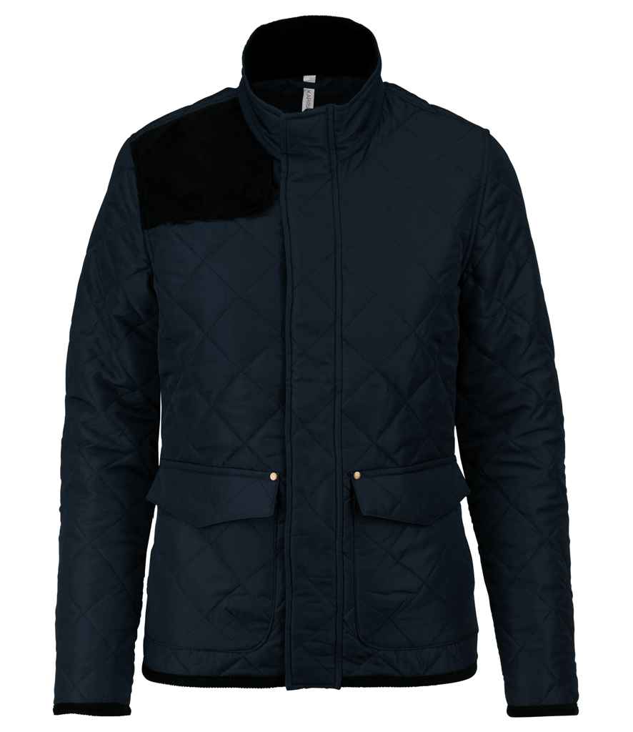 Kariban Ladies Quilted Jacket in Navy Black by Kariban — Custom branded clothing by Print Press, featuring premium embroidery produced in our specialist print lab in the UK.
