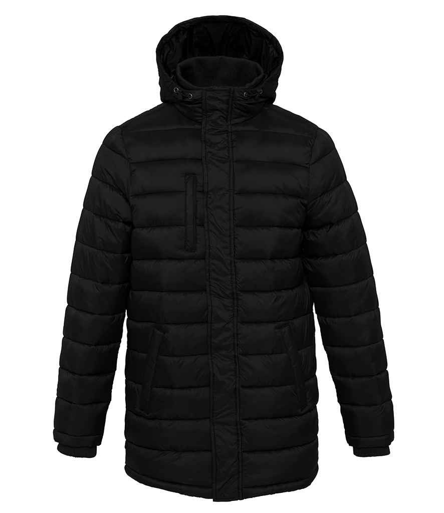 Kariban Lightweight Long Padded Parka Jacket in Black by Kariban — Custom branded clothing by Print Press, featuring premium embroidery produced in our specialist print lab in the UK.
