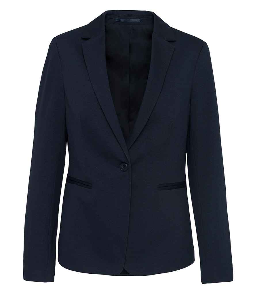 Kariban Ladies Knitted Blazer in Night Navy Heather by Kariban — Custom branded clothing by Print Press, featuring premium embroidery produced in our specialist print lab in the UK.