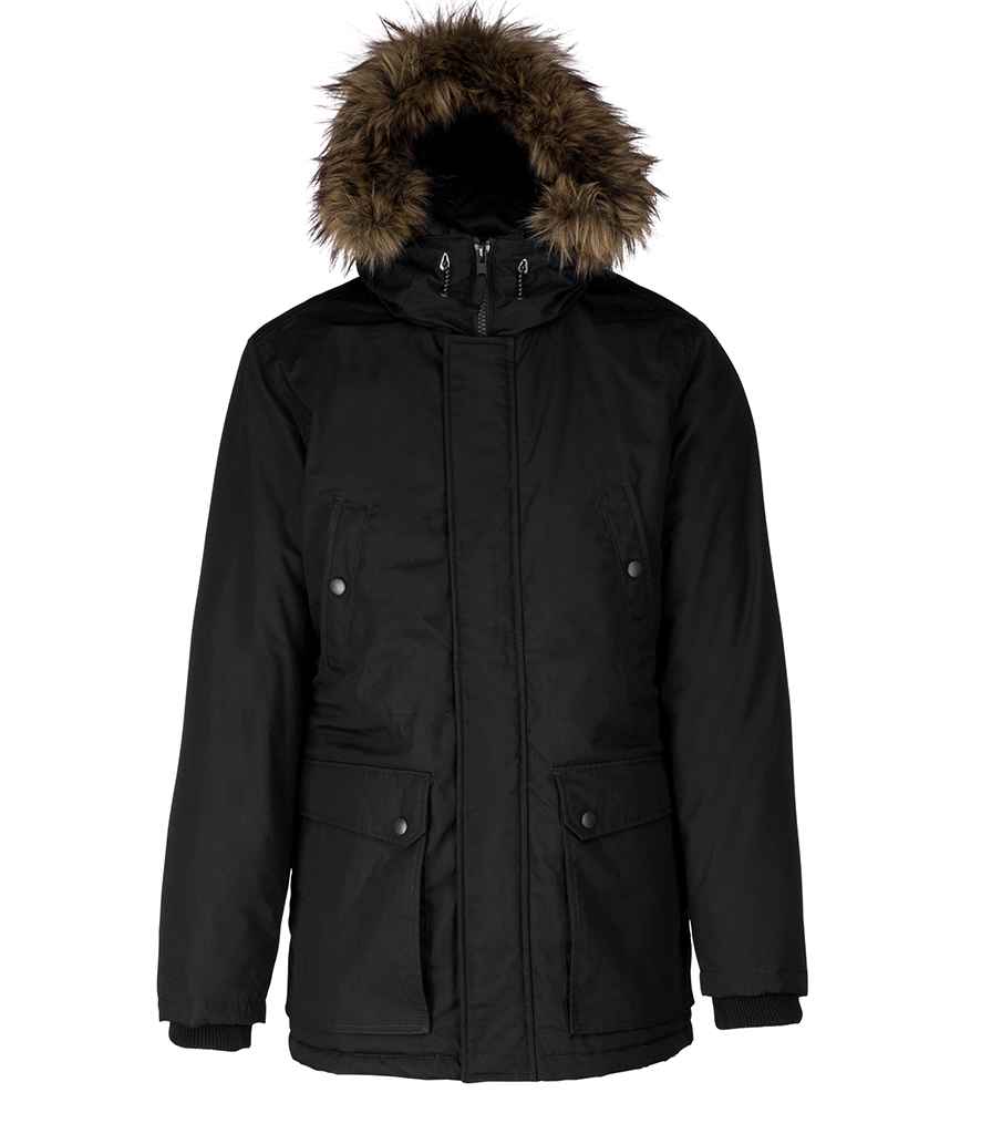 Kariban Winter Parka Jacket in Black by Kariban — Custom branded clothing by Print Press, featuring premium embroidery produced in our specialist print lab in the UK.