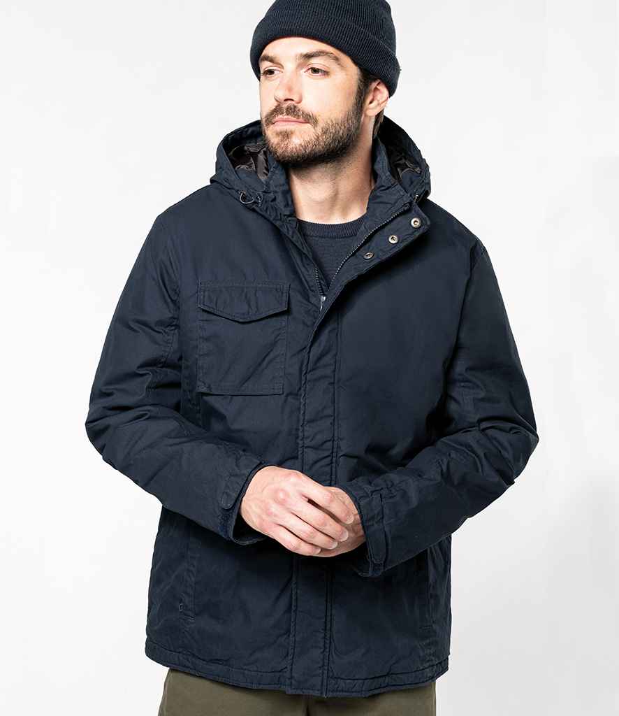 Kariban Hooded Parka Jacket in Navy by Kariban — Custom branded clothing by Print Press, featuring premium embroidery produced in our specialist print lab in the UK.