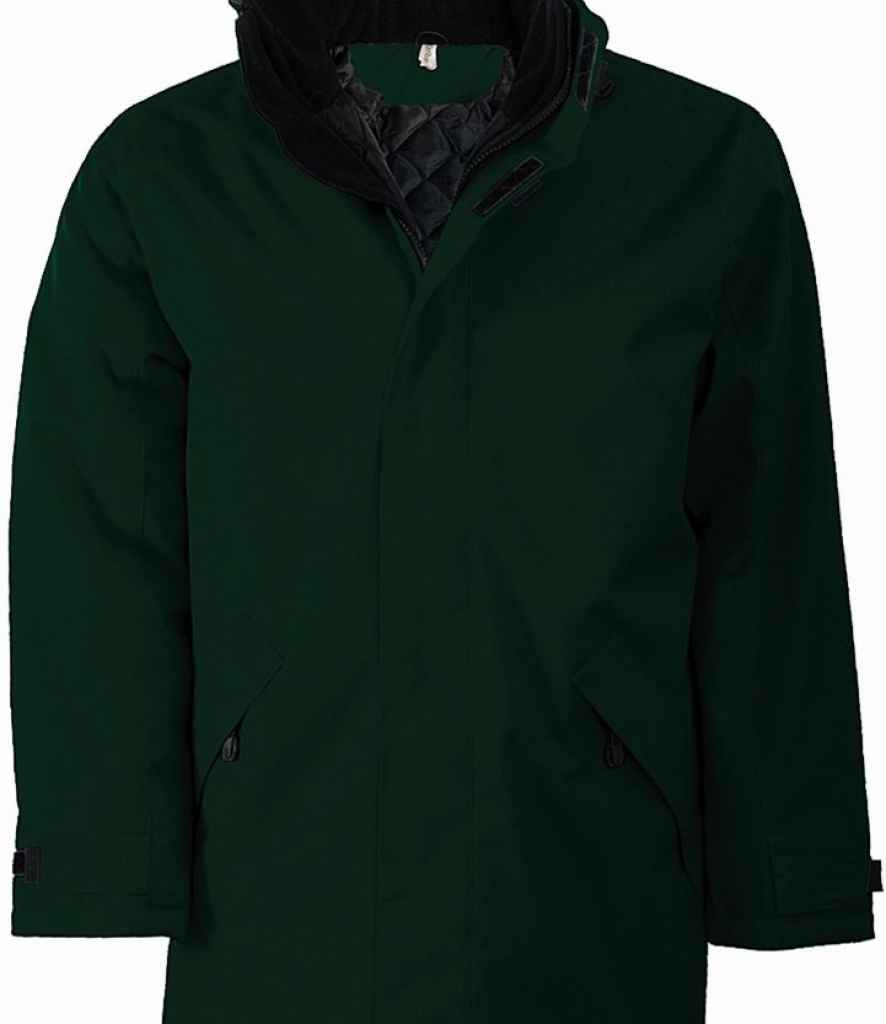 Kariban Parka Jacket in Forest Green Black by Kariban — Custom branded clothing by Print Press, featuring premium embroidery produced in our specialist print lab in the UK.