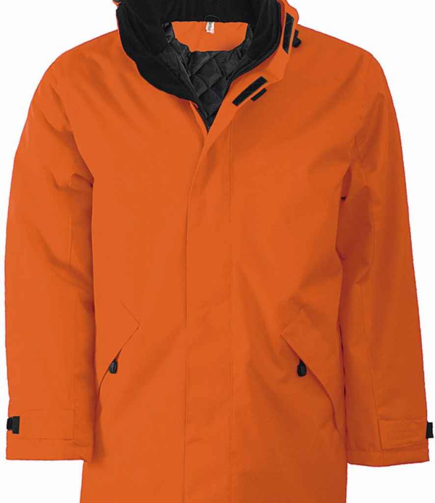 Kariban Parka Jacket in Orange Black by Kariban — Custom branded clothing by Print Press, featuring premium embroidery produced in our specialist print lab in the UK.