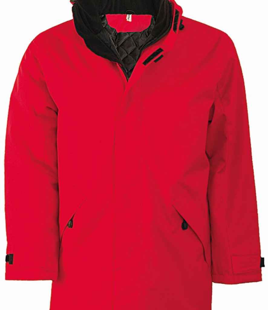 Kariban Parka Jacket in Red Black by Kariban — Custom branded clothing by Print Press, featuring premium embroidery produced in our specialist print lab in the UK.