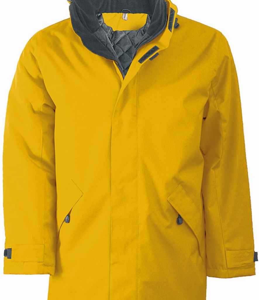 Kariban Parka Jacket in Yellow Dark Grey by Kariban — Custom branded clothing by Print Press, featuring premium embroidery produced in our specialist print lab in the UK.