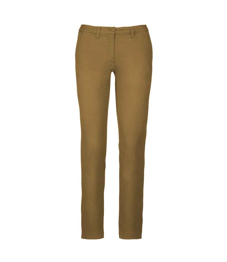 Kariban Ladies Chino Trousers in Camel by Kariban — Custom branded clothing by Print Press, featuring premium embroidery produced in our specialist print lab in the UK.