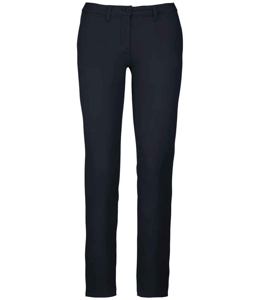 Kariban Ladies Chino Trousers in Dark Navy by Kariban — Custom branded clothing by Print Press, featuring premium embroidery produced in our specialist print lab in the UK.