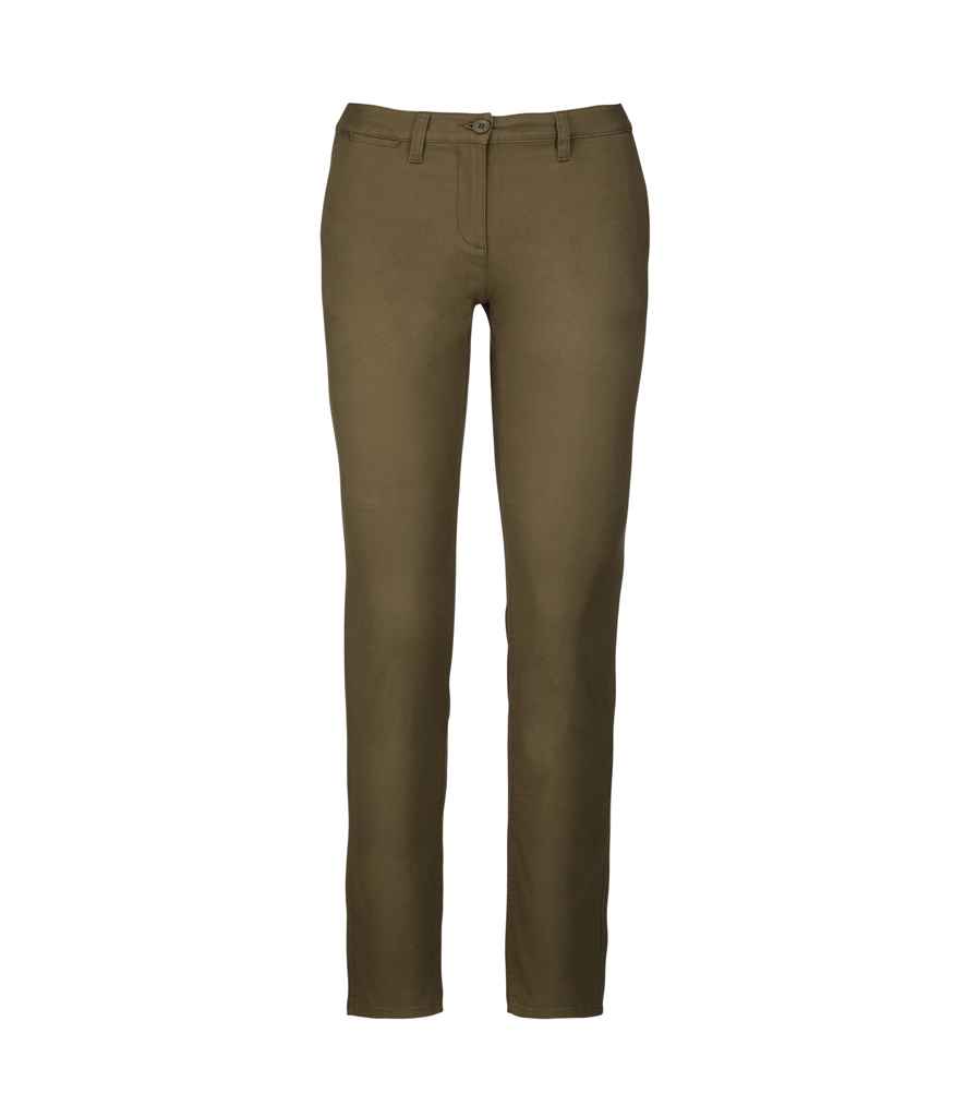 Kariban Ladies Chino Trousers in Light Khaki by Kariban — Custom branded clothing by Print Press, featuring premium embroidery produced in our specialist print lab in the UK.