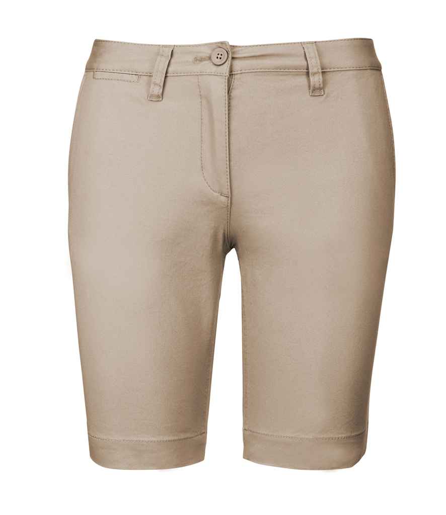 Kariban Ladies Chino Bermuda Shorts in Beige by Kariban — Custom branded clothing by Print Press, featuring premium embroidery produced in our specialist print lab in the UK.
