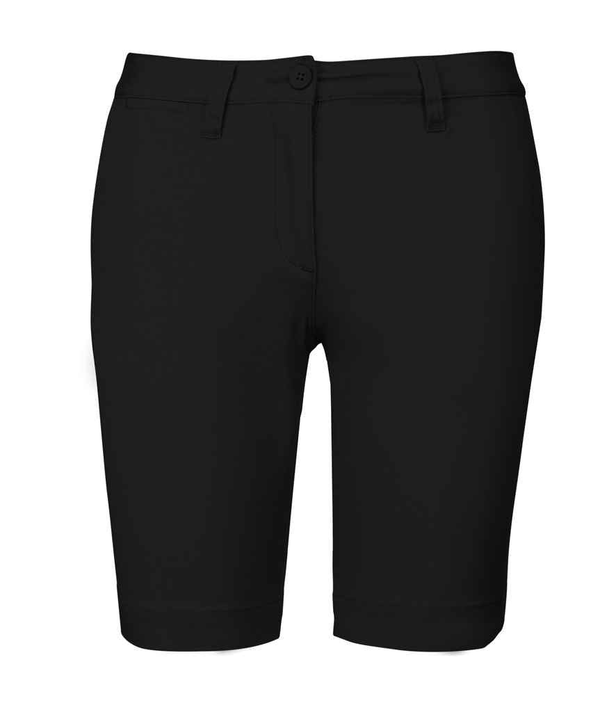 Kariban Ladies Chino Bermuda Shorts in Black by Kariban — Custom branded clothing by Print Press, featuring premium embroidery produced in our specialist print lab in the UK.