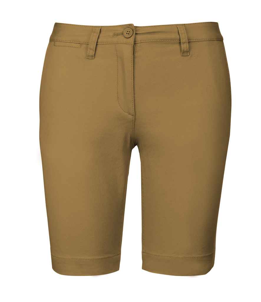 Kariban Ladies Chino Bermuda Shorts in Camel by Kariban — Custom branded clothing by Print Press, featuring premium embroidery produced in our specialist print lab in the UK.