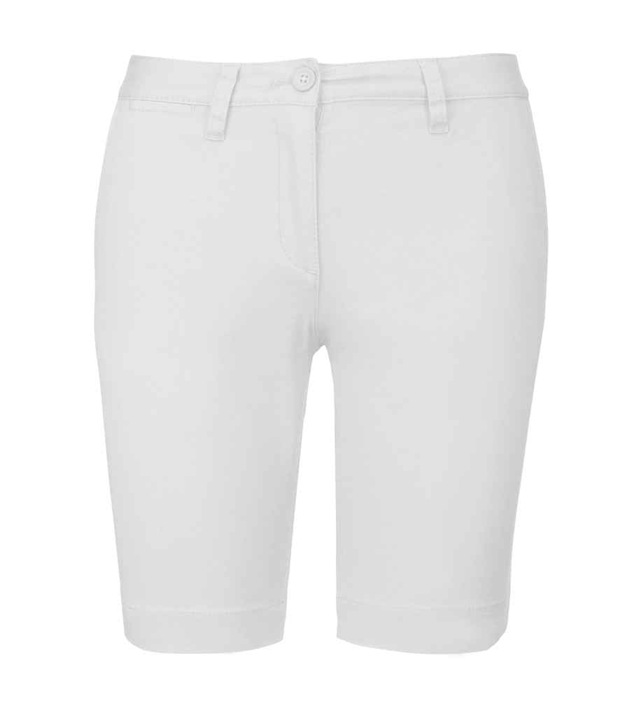 Kariban Ladies Chino Bermuda Shorts in White by Kariban — Custom branded clothing by Print Press, featuring premium embroidery produced in our specialist print lab in the UK.