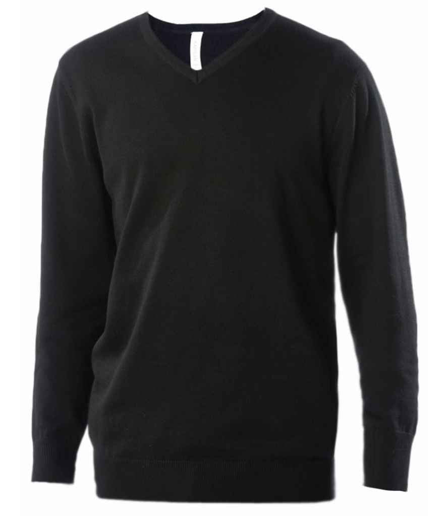 Kariban Cotton Acrylic V Neck Sweater in Black by Kariban — Custom branded clothing by Print Press, featuring premium embroidery produced in our specialist print lab in the UK.