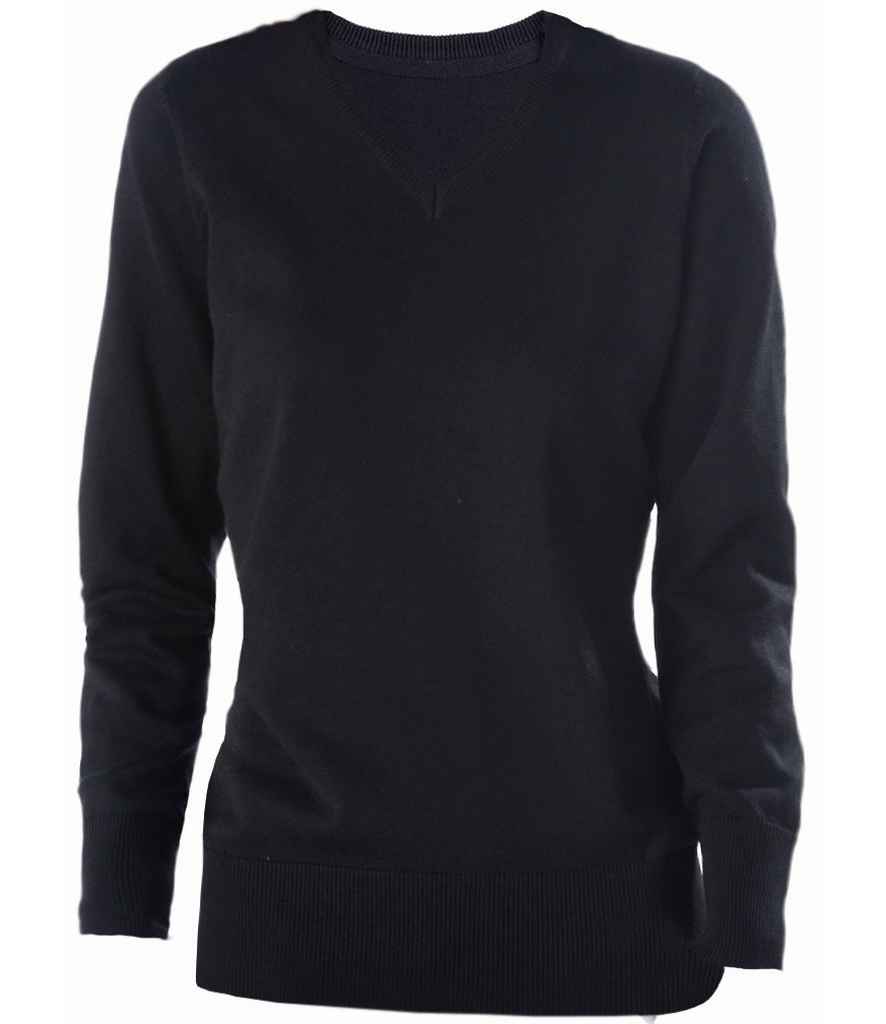 Kariban Ladies Cotton Acrylic V Neck Sweater in Black by Kariban — Custom branded clothing by Print Press, featuring premium embroidery produced in our specialist print lab in the UK.