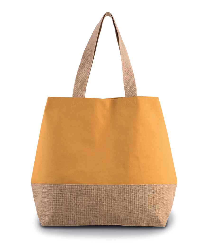 Kimood Canvas & Jute Shopper in ONE Cumin Yellow Natural by Kimood — Custom branded clothing by Print Press, featuring premium embroidery produced in our specialist print lab in the UK.