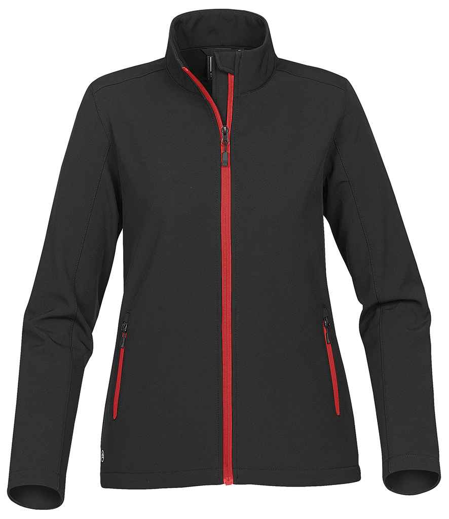 Stormtech Ladies Orbiter Soft Shell Jacket in Black Bright Red by Stormtech — Custom branded clothing by Print Press, featuring premium embroidery produced in our specialist print lab in the UK.