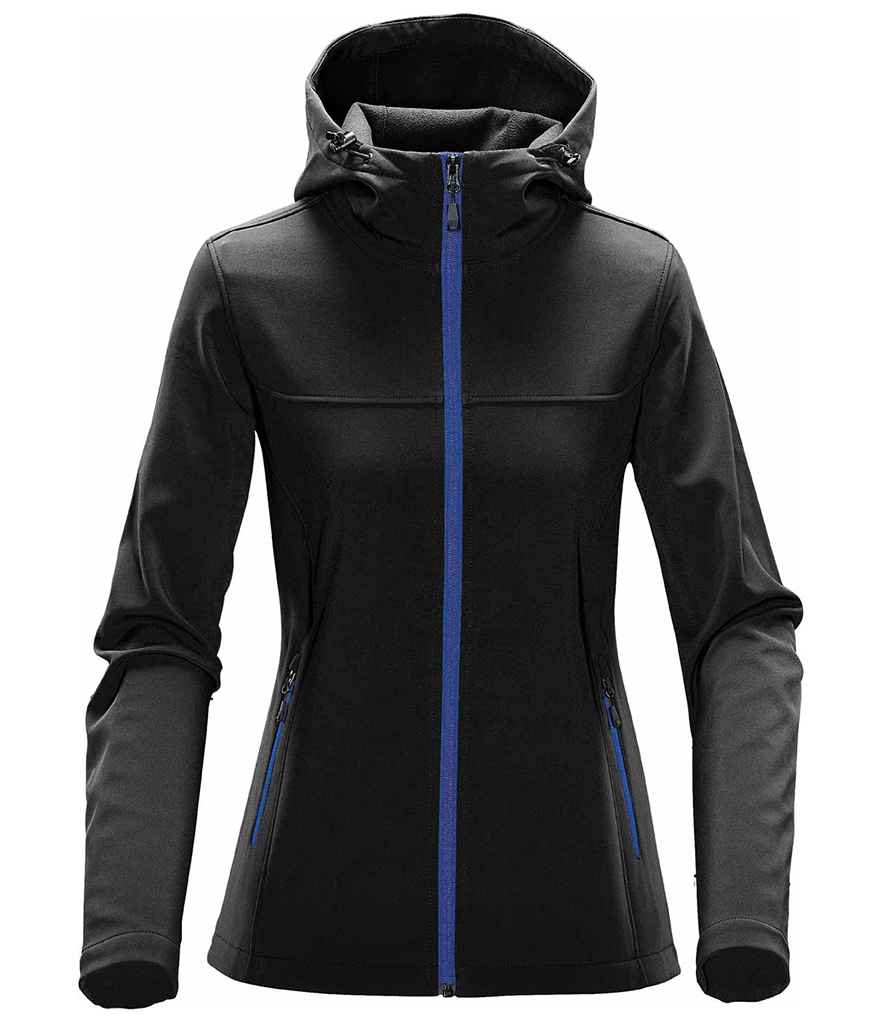 Stormtech Ladies Orbiter Hooded Soft Shell Jacket in by Stormtech — Custom branded clothing by Print Press, featuring premium embroidery produced in our specialist print lab in the UK.