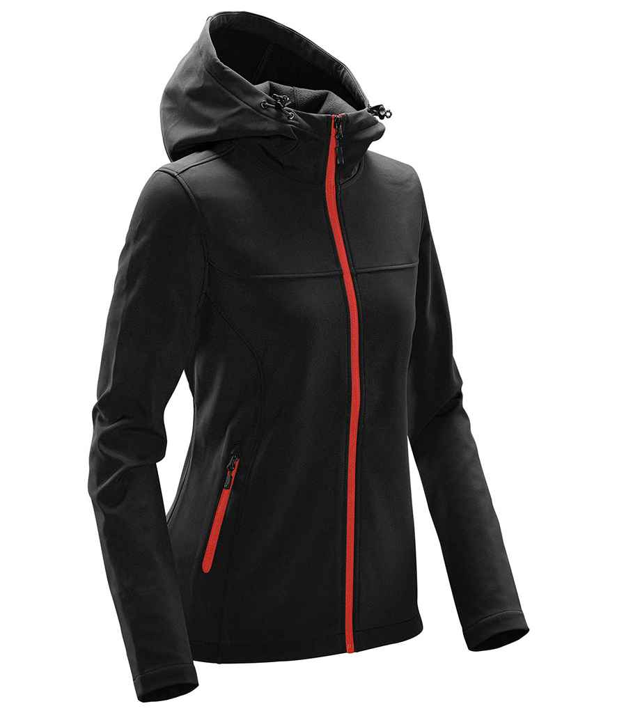 Stormtech Ladies Orbiter Hooded Soft Shell Jacket in by Stormtech — Custom branded clothing by Print Press, featuring premium embroidery produced in our specialist print lab in the UK.