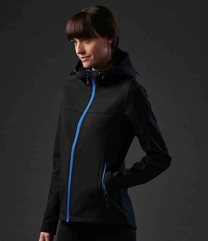 Stormtech Ladies Orbiter Hooded Soft Shell Jacket in by Stormtech — Custom branded clothing by Print Press, featuring premium embroidery produced in our specialist print lab in the UK.
