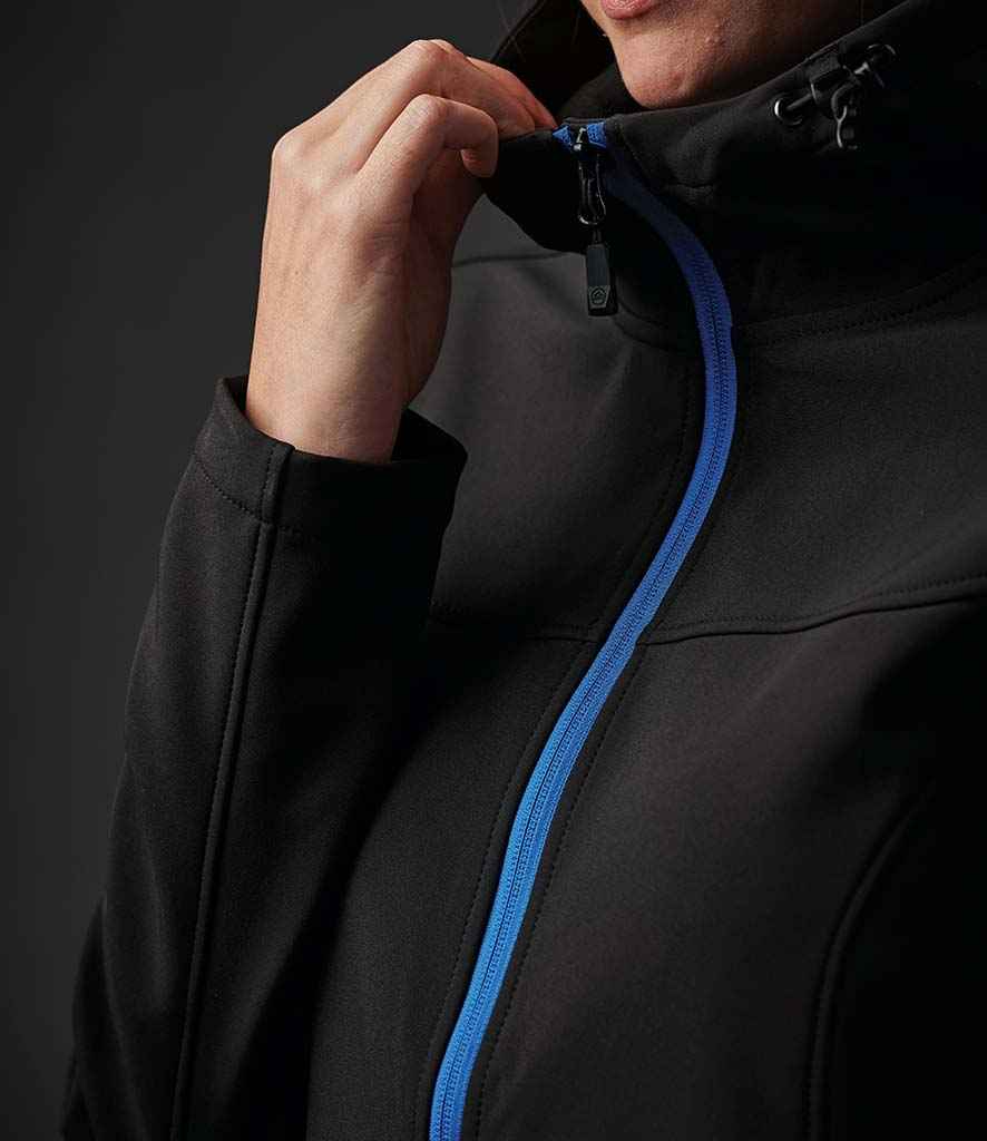 Stormtech Ladies Orbiter Hooded Soft Shell Jacket in by Stormtech — Custom branded clothing by Print Press, featuring premium embroidery produced in our specialist print lab in the UK.