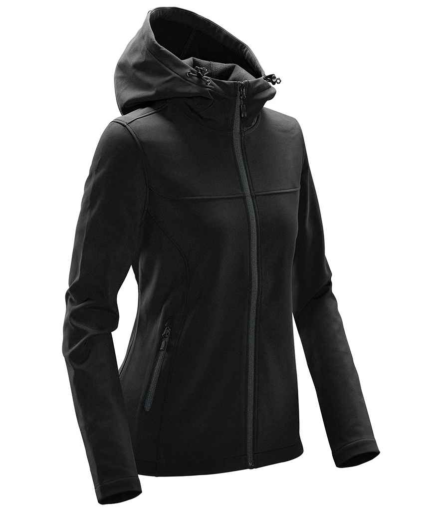 Stormtech Ladies Orbiter Hooded Soft Shell Jacket in by Stormtech — Custom branded clothing by Print Press, featuring premium embroidery produced in our specialist print lab in the UK.