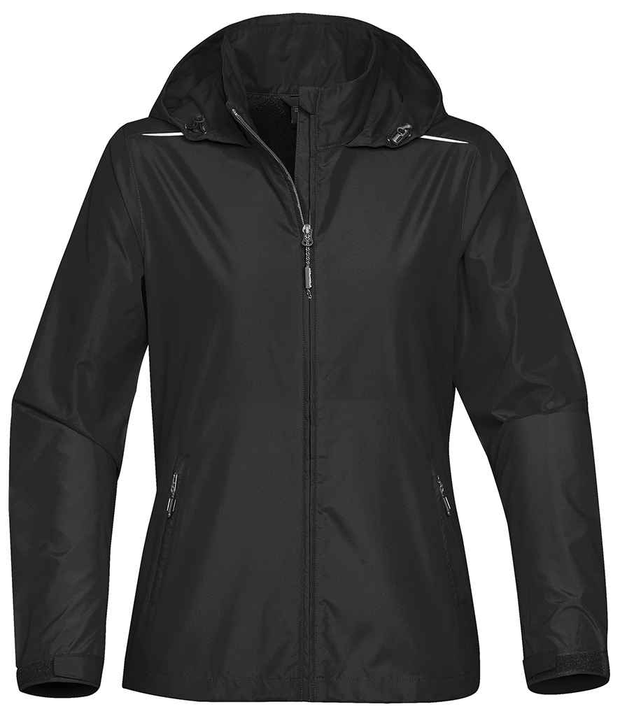 Stormtech Ladies Nautilus Performance Shell Jacket in Black by Stormtech — Custom branded clothing by Print Press, featuring premium embroidery produced in our specialist print lab in the UK.