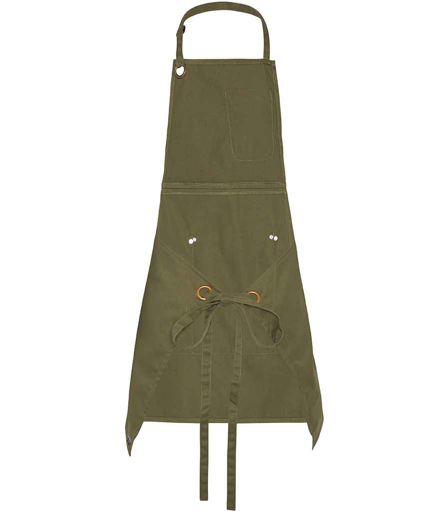 Le Chef Utility Bib Apron in ONE Olive Green by Le Chef — Custom branded clothing by Print Press, featuring premium embroidery produced in our specialist print lab in the UK.