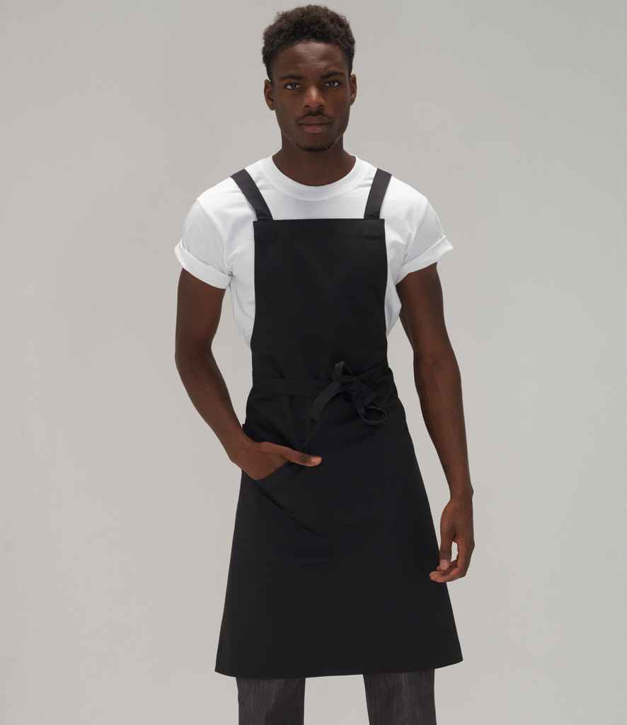 Le Chef Crossover Bib Apron in ONE Black by Le Chef — Custom branded clothing by Print Press, featuring premium embroidery produced in our specialist print lab in the UK.
