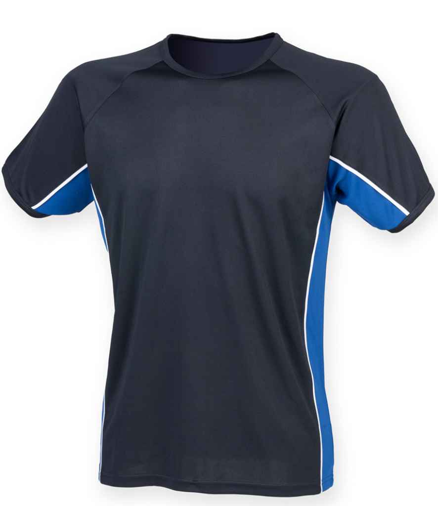 Finden and Hales Performance Panel T-Shirt in Navy Royal Blue White by Finden + Hales — Custom branded clothing by Print Press, featuring premium embroidery produced in our specialist print lab in the UK.