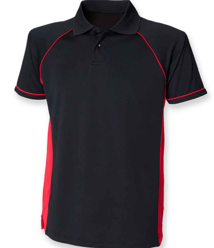 Finden and Hales Performance Panel Polo Shirt in Black Red by Finden + Hales — Custom branded clothing by Print Press, featuring premium embroidery produced in our specialist print lab in the UK.