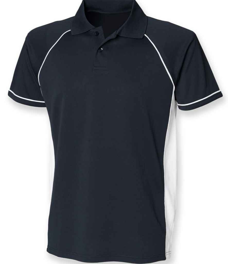 Finden and Hales Performance Panel Polo Shirt in Navy White by Finden + Hales — Custom branded clothing by Print Press, featuring premium embroidery produced in our specialist print lab in the UK.